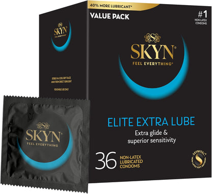 SKYN Elite Extra Lube Condoms – 36 Count – Ultra-Thin, Lubricated Latex-Free Condoms with Extra-Silky Lubricant
