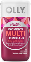 OLLY Ultra Strength Women's Multi Softgels, Overall Health and Immune Support, Omega-3s, Iron, Vitamins A, D, C, E, B12, Daily Multivitamin, 30 Day Supply - 60 Count