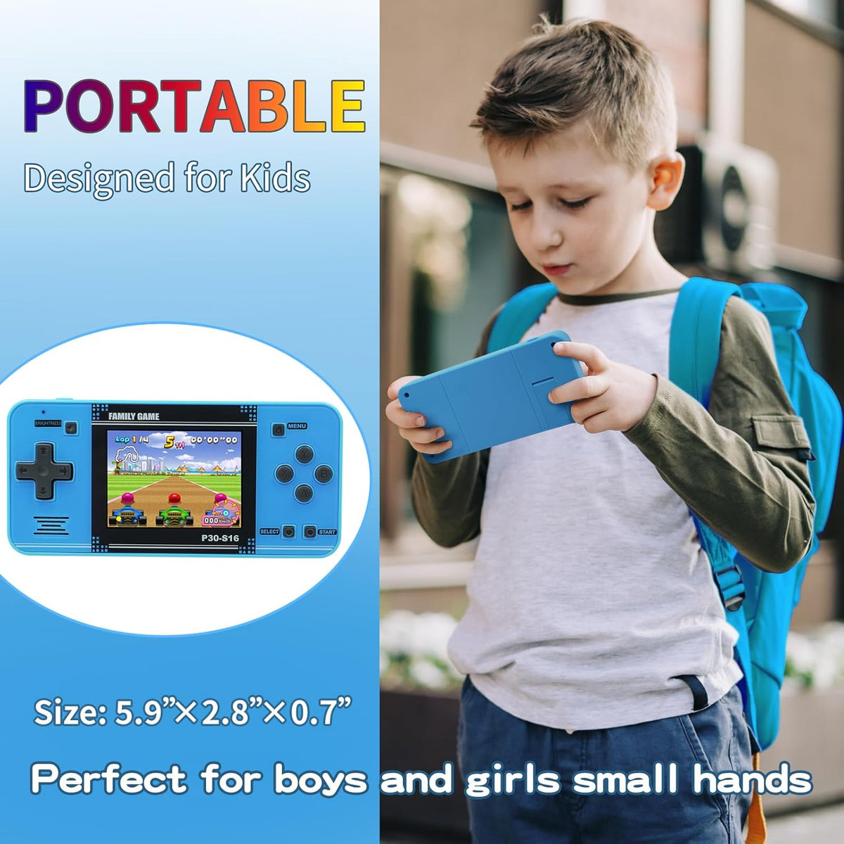 Handheld Game for Kids -Preloaded 220 Retro Video Games, Portable Gaming Player with Rechargeable Battery 3.0