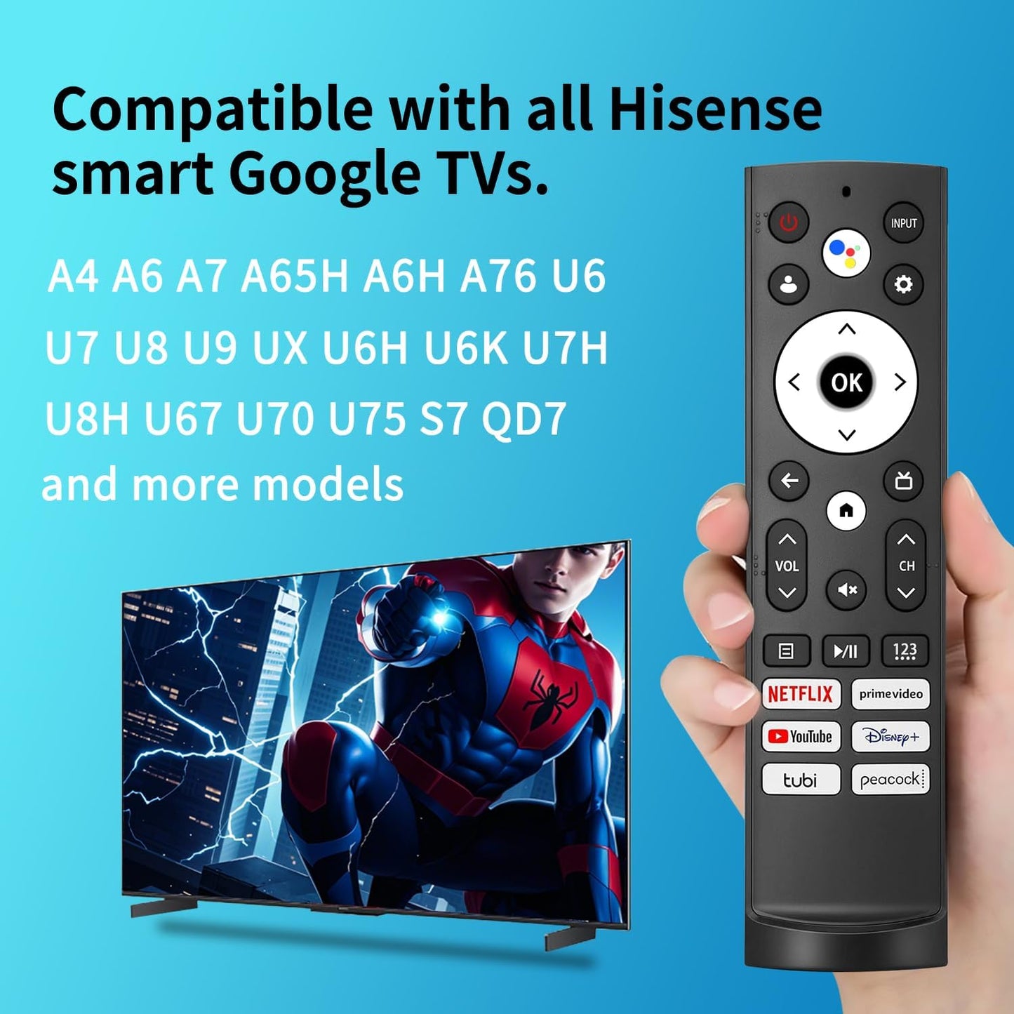 Replacement Remote Control for Hisense Smart Google TV，for Hisense Android/Google Smart TV Remote，with Voice Function