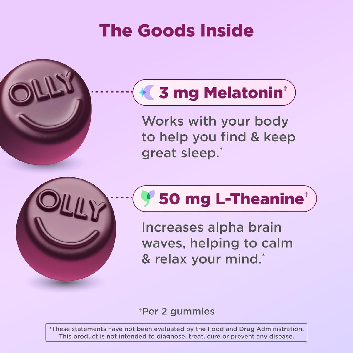 OLLY Sleep Gummy, 3mg Melatonin, L-Theanine, Chamomile, Lemon Balm, Sleep Aid, BlackBerry, 90 Count