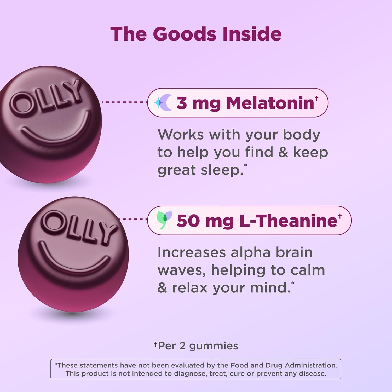 OLLY Sleep Gummy, 3mg Melatonin, L-Theanine, Chamomile, Lemon Balm, Sleep Aid, BlackBerry, 90 Count