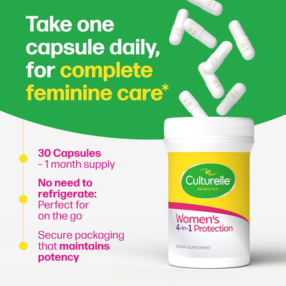 Culturelle Probiotics for Women with Prebiotics - 4-in-1 for Vaginal, Digestive, Urinary & Immune Health - pH Balance, Bloating & Gas Relief - Daily Vegetarian Capsules, Non-GMO - 30 Count
