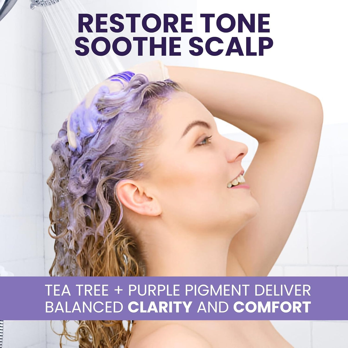 KESMEDIK Tea Tree Purple Shampoo with Rosemary & Aloe, Professional Anti Brass Toner, Removes Yellow Tones for Gray, Bleached, White & Blonde Hair, Nourishes & Refreshes Scalp, Sulfate-Free, 16 fl oz