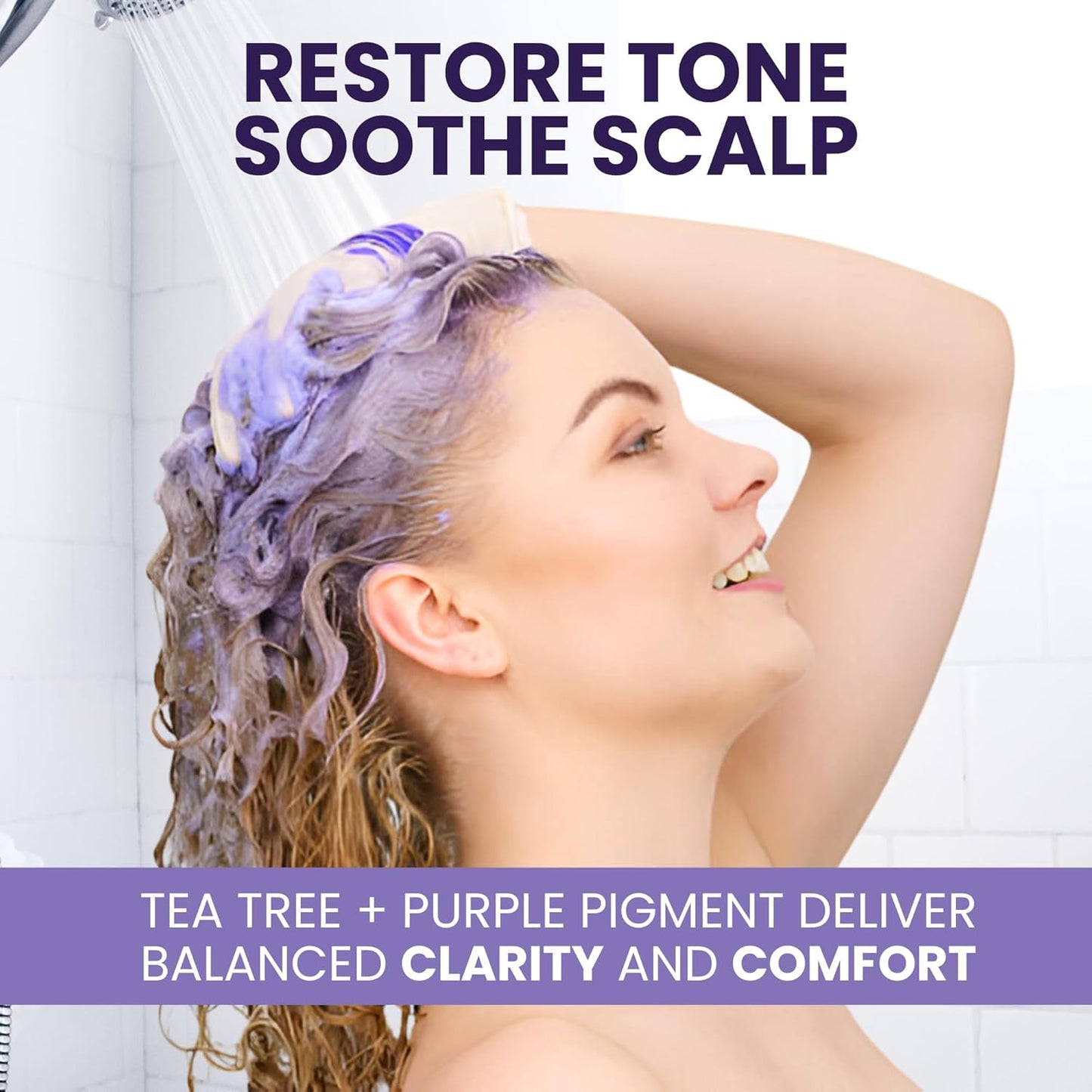 KESMEDIK Tea Tree Purple Shampoo with Rosemary & Aloe, Professional Anti Brass Toner, Removes Yellow Tones for Gray, Bleached, White & Blonde Hair, Nourishes & Refreshes Scalp, Sulfate-Free, 16 fl oz