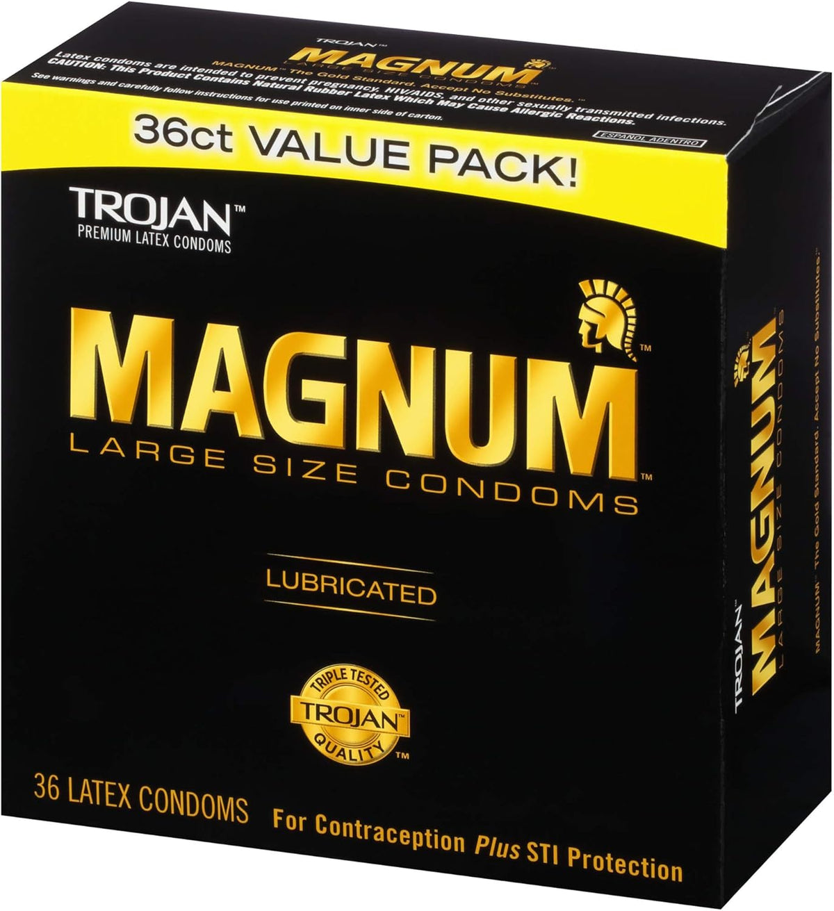TROJAN Magnum Lubricated Large Condoms, Comfortable and Smooth Lubricated, America’s Number One Condom, 36 Count Pack