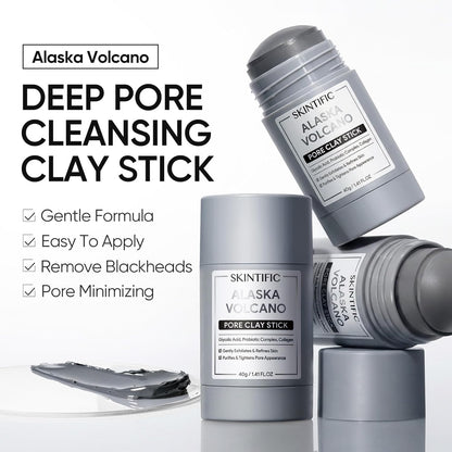 SKINTIFIC Deep Pore Cleansing Blackhead Remover Face Mask Stick, Mud Mask with Natural Alaska Volcano Clay, Gentle Exfoliating, Smoothing Skin, Non-Drying, Skincare Facial Mask