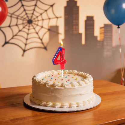 Red Blue Spider 4th Birthday Candles, Spider Cartoon Themed Happy Candle Cake Toppers 4th Birthday Cake Decorations for Boys Girls Children Party Supplies Spider Decorations (4)