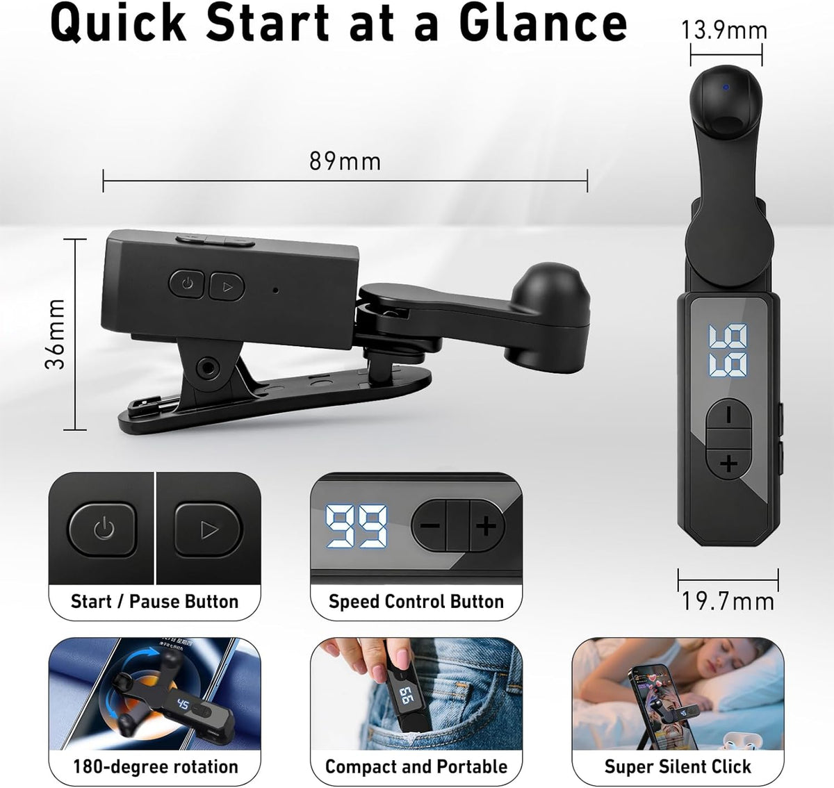 Wireless Auto Clicker for iPhone, iPad & Android – Rechargeable Screen Tapper for TikTok, Live Streams, Likes, Games & Repetitive Tasks – 107 Adjustable Speeds for Social Media (Black, 2 Pack)