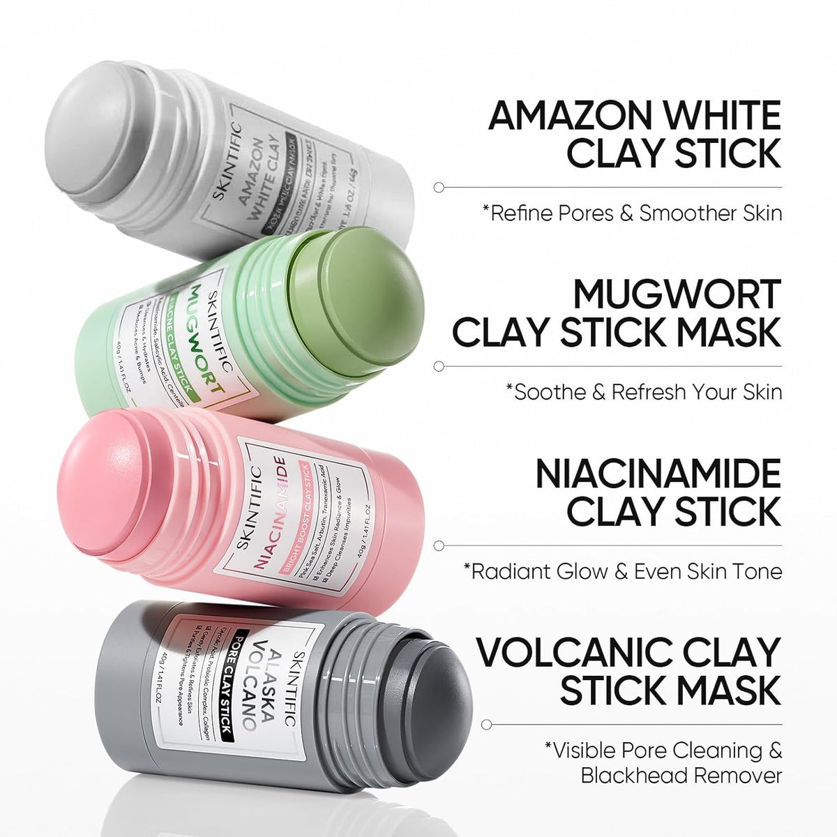 SKINTIFIC Deep Pore Cleansing Blackhead Remover Face Mask Stick, Mud Mask with Natural Alaska Volcano Clay, Gentle Exfoliating, Smoothing Skin, Non-Drying, Skincare Facial Mask
