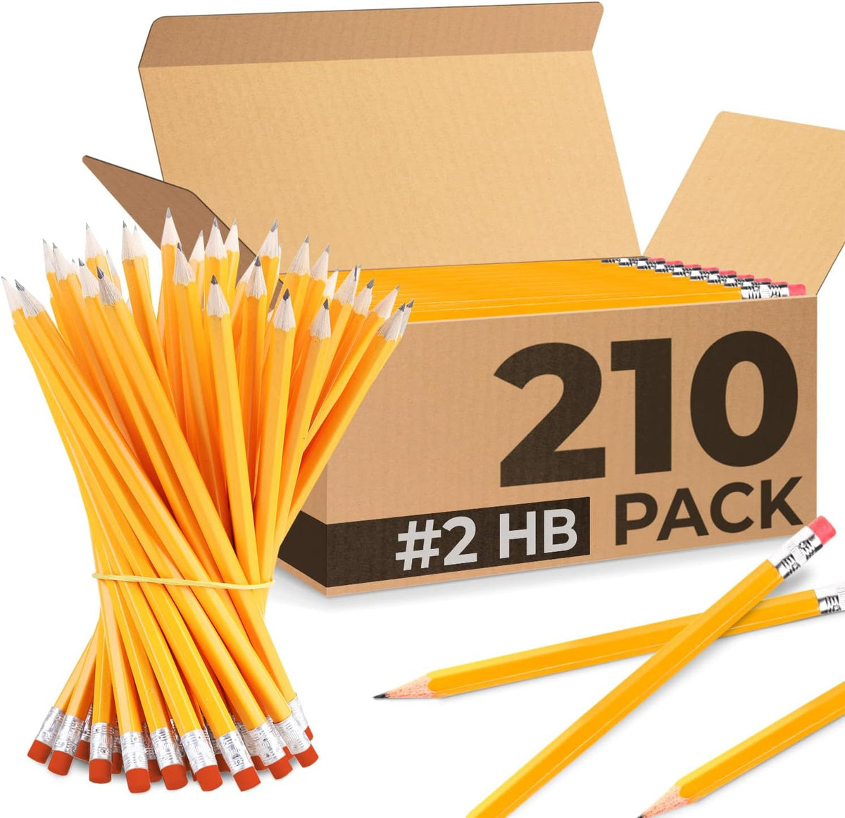 Rosmonde 210 Pack Pre Sharpened Pencils #2, Pencils With Top Erasers, Bulk School & Teacher Supplies, #2 HB, Pre Sharpened for Easy Use, Easy Hold Grip, Bulk Classroom & Office Supplies