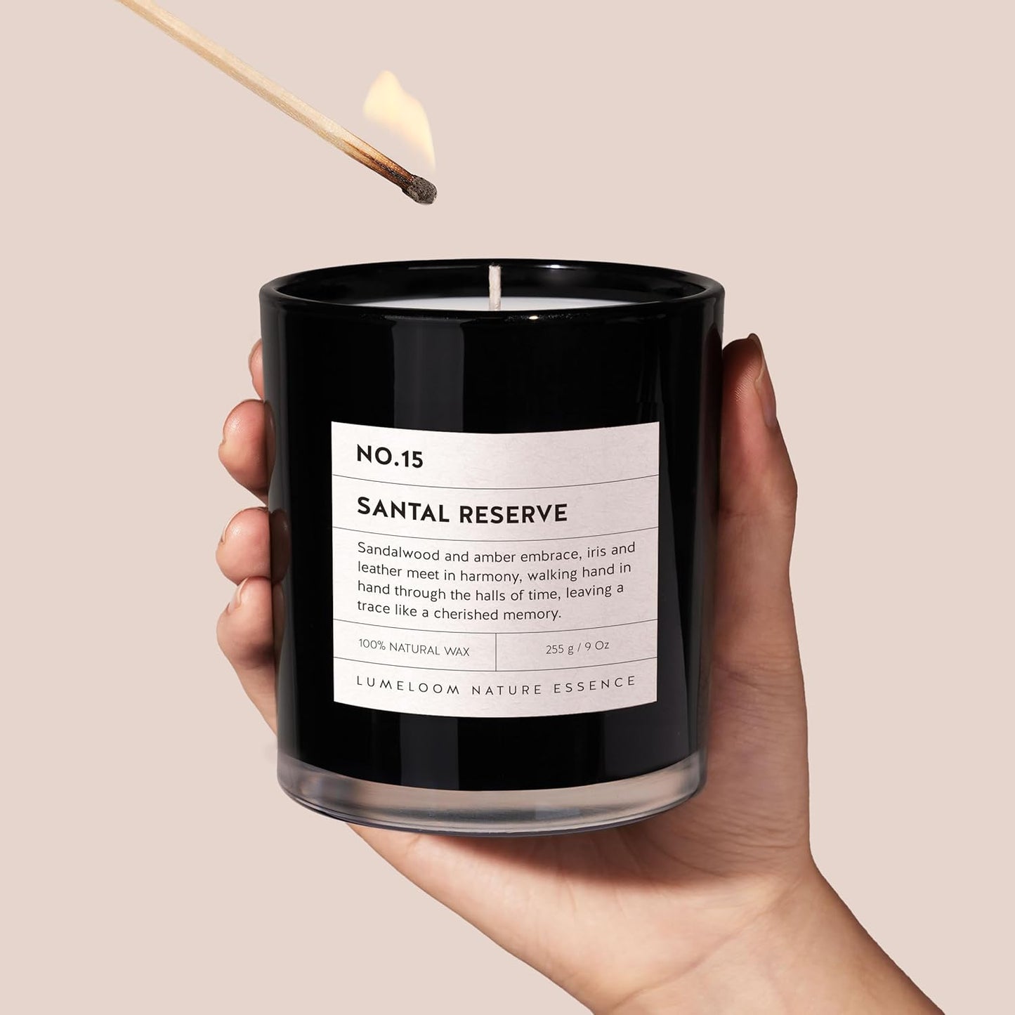 LUMELOOM Santal Reserve Luxury Scented Candles, 9oz Soy Wax Candles for Home Scented, Sandalwood, Amber, Iris & Leather Scent, Long Burning Time, Gifts for Women, Men, Sister, Teacher, Christmas