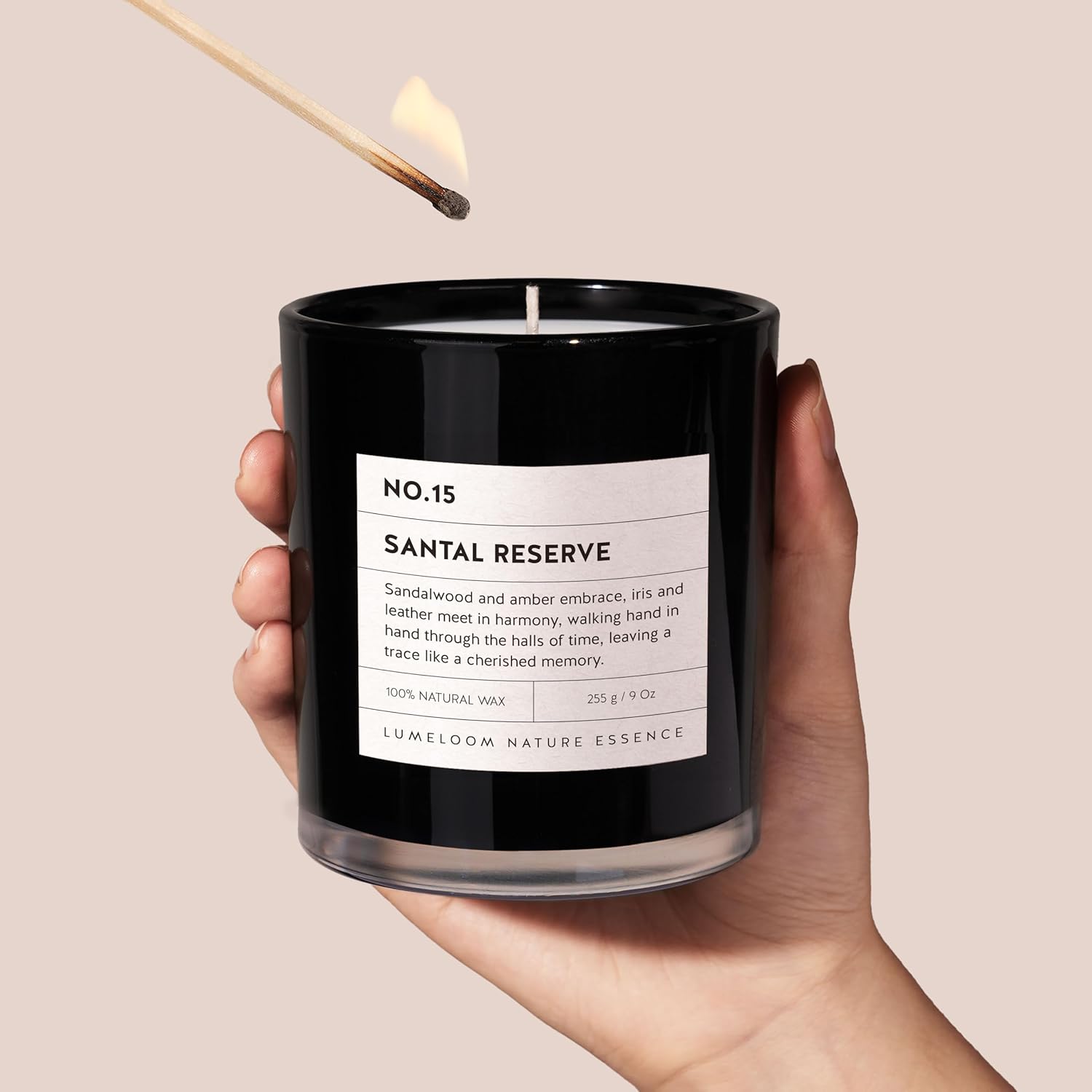 LUMELOOM Santal Reserve Luxury Scented Candles, 9oz Soy Wax Candles for Home Scented, Sandalwood, Amber, Iris & Leather Scent, Long Burning Time, Gifts for Women, Men, Sister, Teacher, Christmas