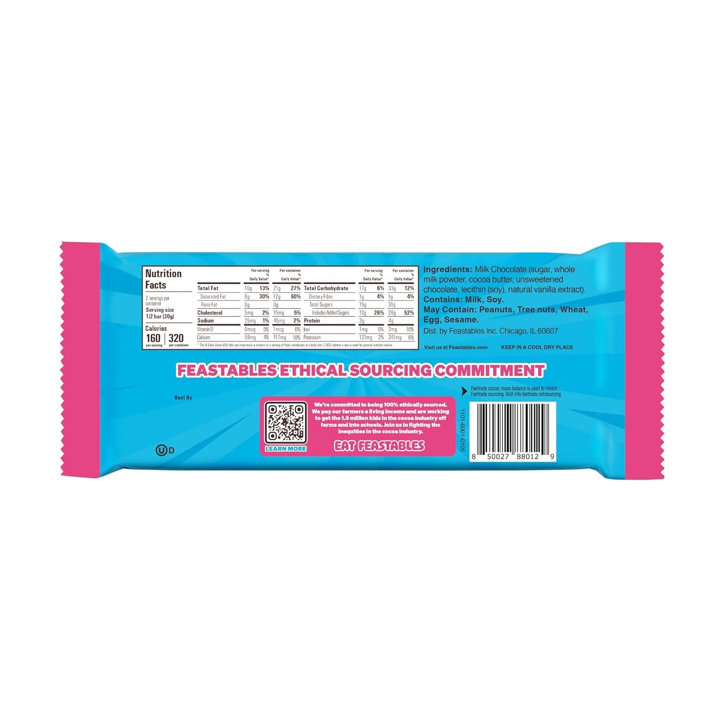 MrBeast Feastables Milk Chocolate Bar, King Size, 10 Count, Creamy Milk Chocolate Candy, Fairtrade Cocoa, 2.1oz Each