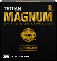 TROJAN Magnum Lubricated Large Condoms, Comfortable and Smooth Lubricated, America’s Number One Condom, 36 Count Pack