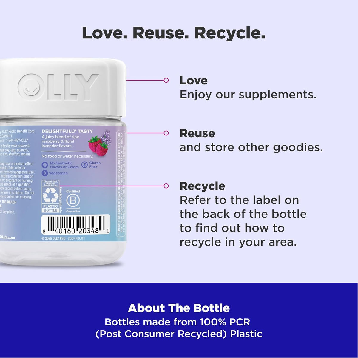 OLLY Relaxing Magnesium Gummies, Supports Muscle Relaxation*, Magnesium Citrate, Raspberry Lavender Flavor, 15 Day Supply - 60 Count