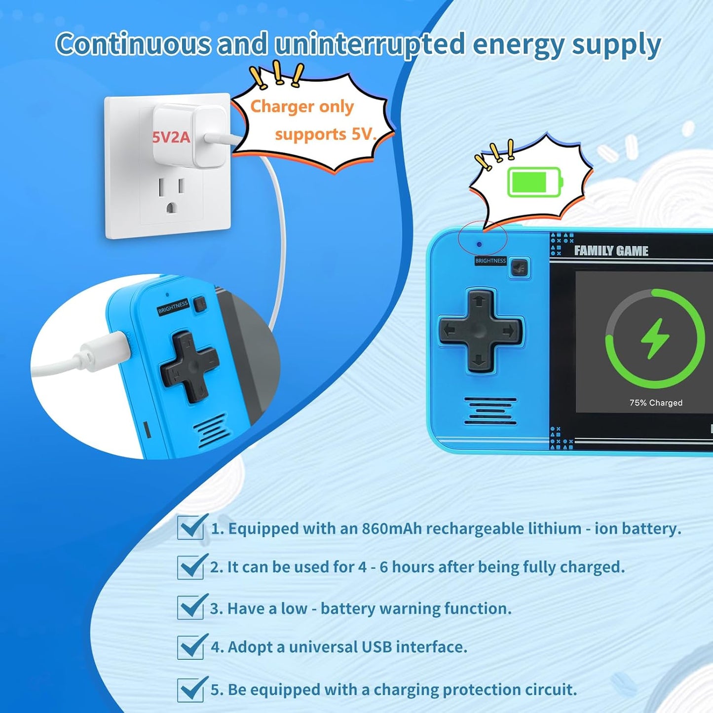 Handheld Game for Kids -Preloaded 220 Retro Video Games, Portable Gaming Player with Rechargeable Battery 3.0" LCD Screen, Mini Arcade Electronic Toy Gifts for Boys Girls (Blue)