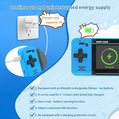 Handheld Game for Kids -Preloaded 220 Retro Video Games, Portable Gaming Player with Rechargeable Battery 3.0" LCD Screen, Mini Arcade Electronic Toy Gifts for Boys Girls (Blue)