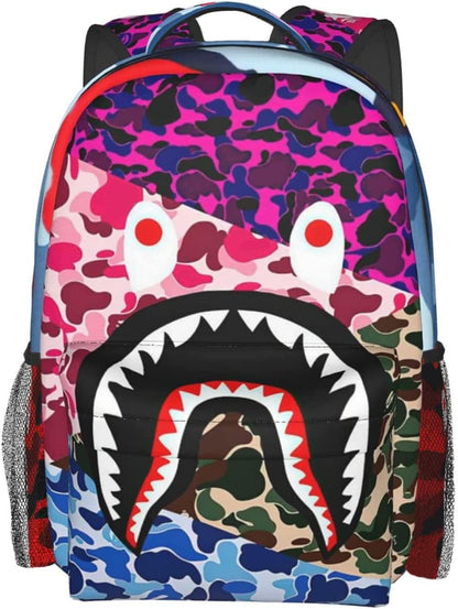 Vkaxopt Backpack Shark Teeth Camo Backpacks Travel Laptop Daypack Big Capacity Bookbag for School Boys Girls Men and Women-MultipleColour