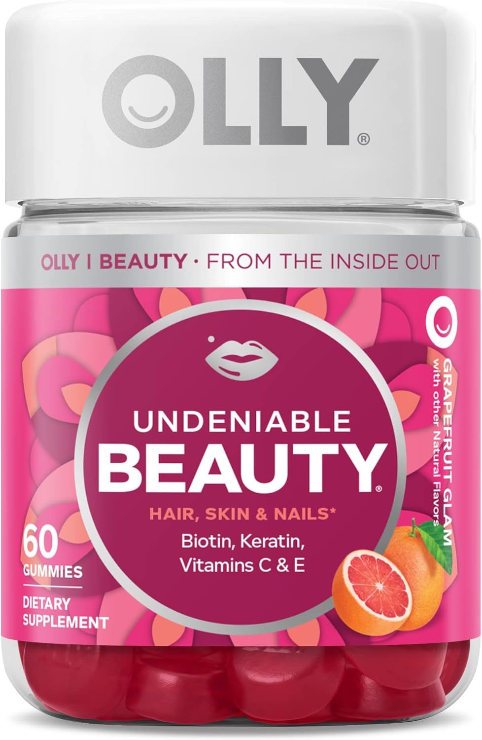 OLLY Undeniable Beauty Gummy for Hair, Skin, Nails (Grapefruit, 60 Count) Women's Multivitamin Gummy (Berry, 90 Count)
