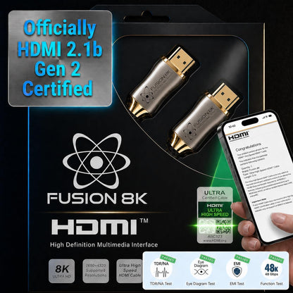 Fusion8K Certified HDMI 2.1 Cable 48Gbps 6 Feet - 10K 8K@60Hz 4K@120Hz 144Hz | eARC HDR10 Dolby Vision HDCP 2.3 | Braided Cord for PS5, Xbox Series X, Apple TV 4K, Roku, OLED TV