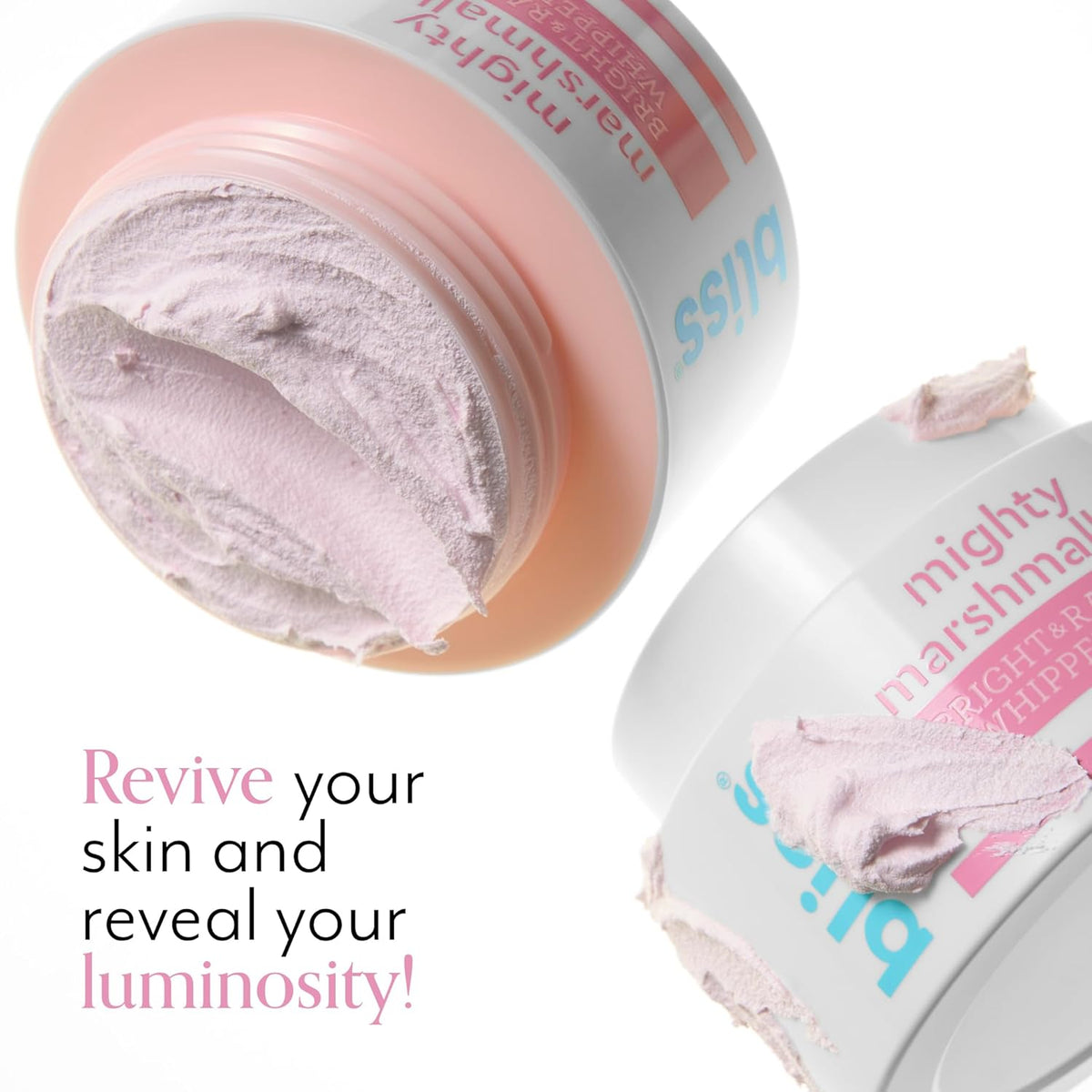 Bliss Mighty Marshmallow + Vitamin C Whipped Mask - Brighten & Hydrate Skin with Marshmallow Root, Vitamin C Powerhouse Blend, Zinc PCA and Olive Leaf Extract - 1.7 Oz