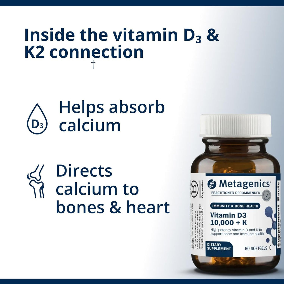 Metagenics Vitamin D3 and Vitamin K2 10,000 IU with MK-7- Vitamin D3 with K2 for Immune Support, Bone & Heart Health-Non-GMO, Gluten-Free-60 Softgels