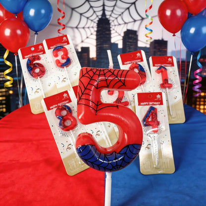 Red Blue Spider 4th Birthday Candles, Spider Cartoon Themed Happy Candle Cake Toppers 4th Birthday Cake Decorations for Boys Girls Children Party Supplies Spider Decorations (4)