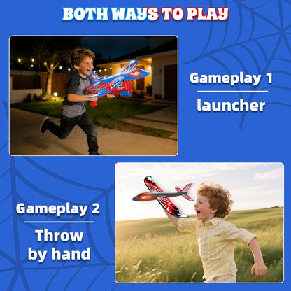 Doloowee 4 Pack Airplane Launcher Toys for Kids 4-8, 12.6" Foam Glider LED Plane, Dual Catapult Foam Plane, Outdoor Sport Flying Toys, Gifts for 3 4 5 6 7 8 9 10 12 Year Old Boys Girls