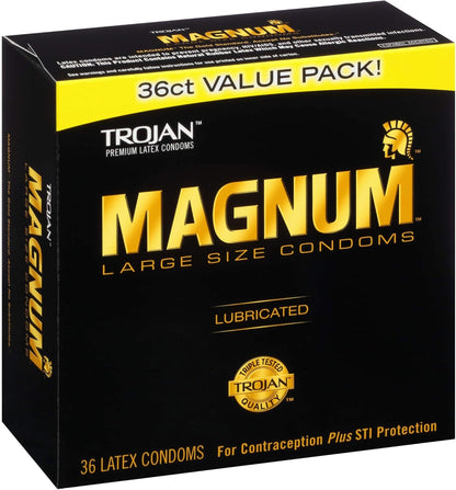 TROJAN Magnum Lubricated Large Condoms, Comfortable and Smooth Lubricated, America’s Number One Condom, 36 Count Pack