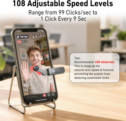 Wireless Auto Clicker for iPhone, iPad & Android – Rechargeable Screen Tapper for TikTok, Live Streams, Likes, Games & Repetitive Tasks – 107 Adjustable Speeds for Social Media (Black, 2 Pack)