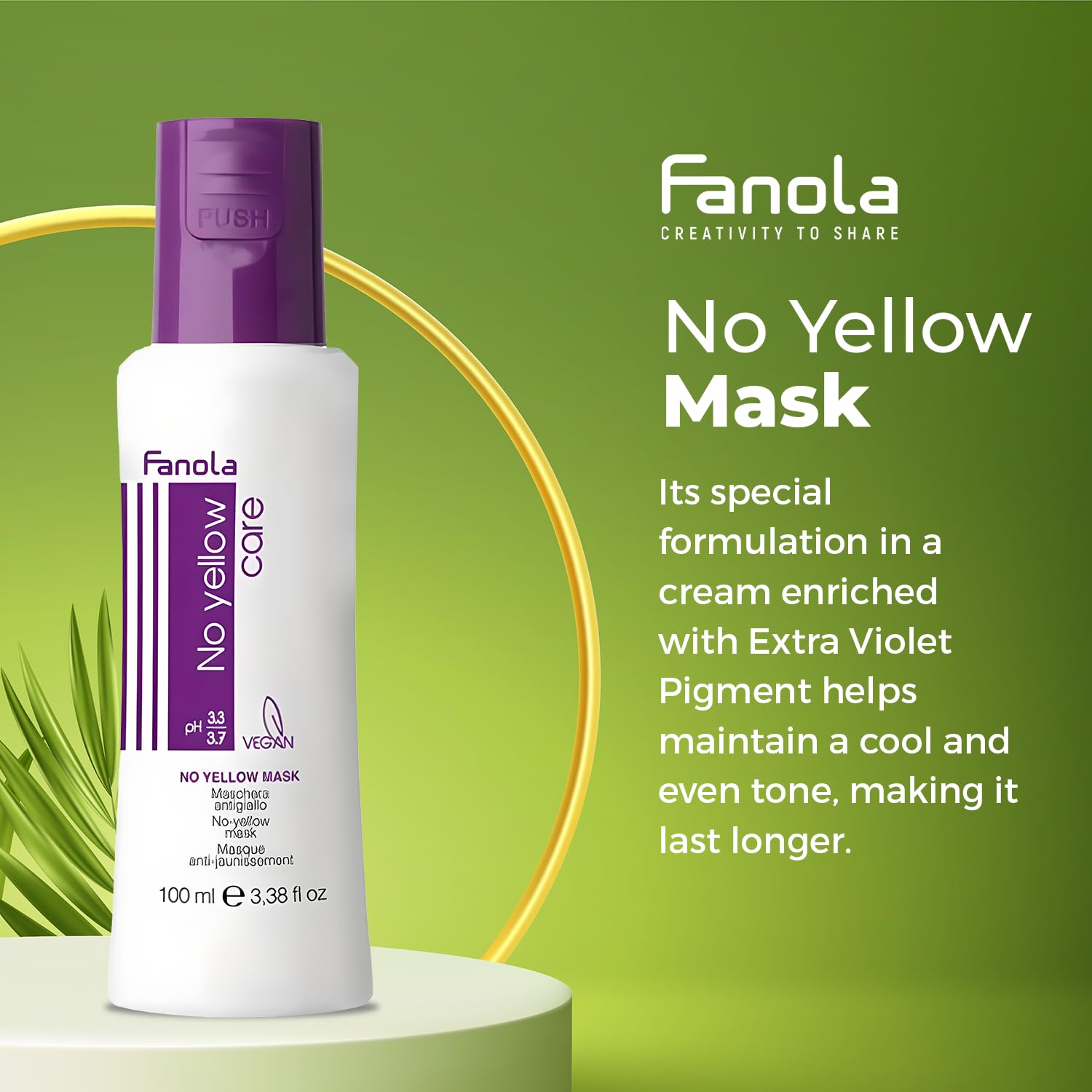 Fanola No Yellow Hair Mask With Purple Violet Pigments To Eliminate Unwanted Yellow Tones & Brassiness In Platinum, Light Blonde, Gray, Bleached, or Highlighted Hair - 3.38oz