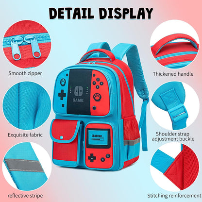 Backpack for Boys Bookbag Video Game Bookbag stylish kids travel backpack for boys 6-18, Kids Junior High School Primary School Back pack (Red-blue)
