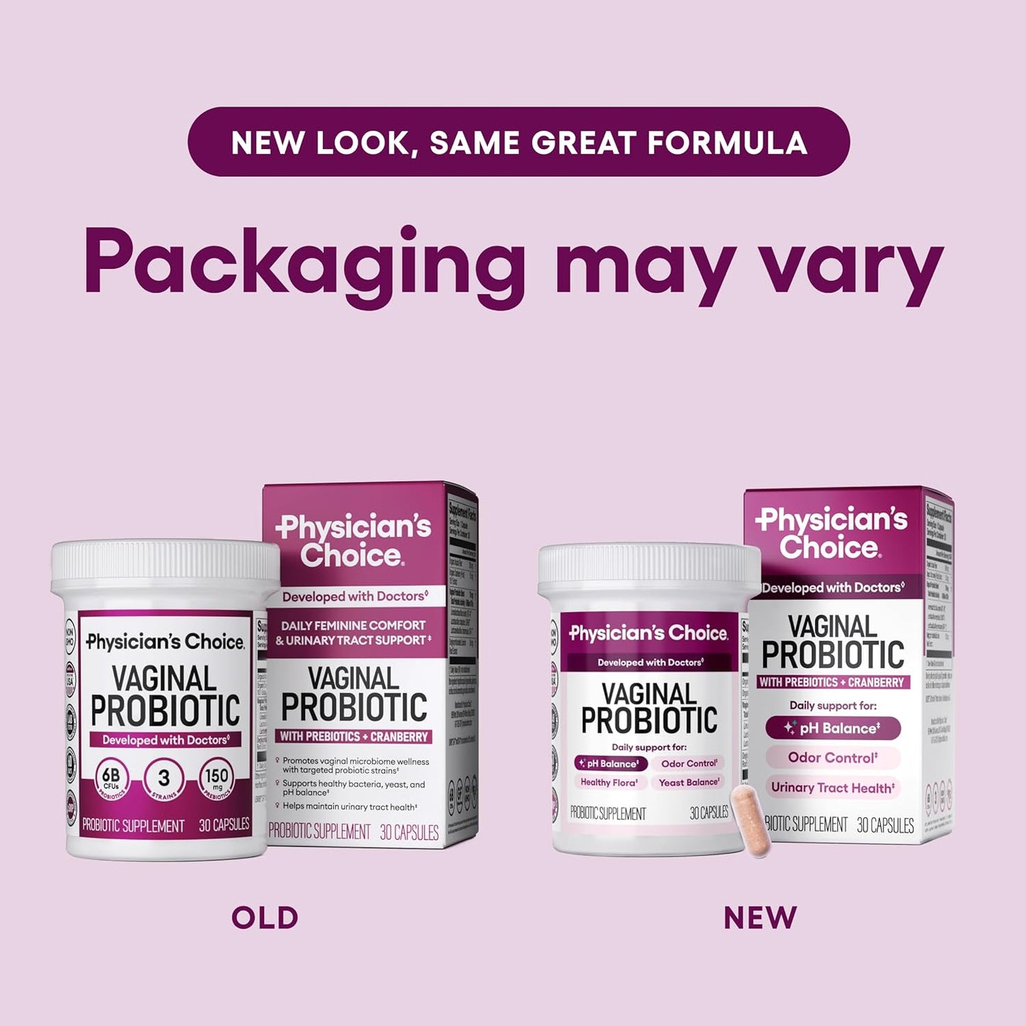 Physician's CHOICE Vaginal Probiotics for Women - pH Balance, Odor Control, Yeast Balance, Vaginal Flora & Feminine Health - 6B CFU with Organic Prebiotics and Cranberry Extract - 30 CT