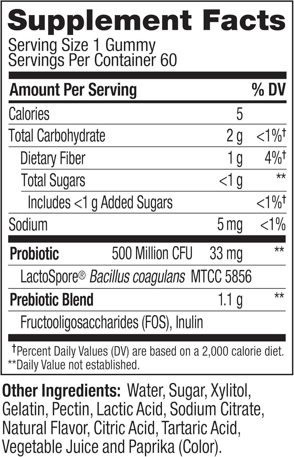 OLLY Probiotic + Prebiotic Gummy, Digestive Support and Gut Health, 500 Million CFUs, Fiber, Adult Chewable Supplement for Men and Women, Peach, 60 Day Supply - 60 Count