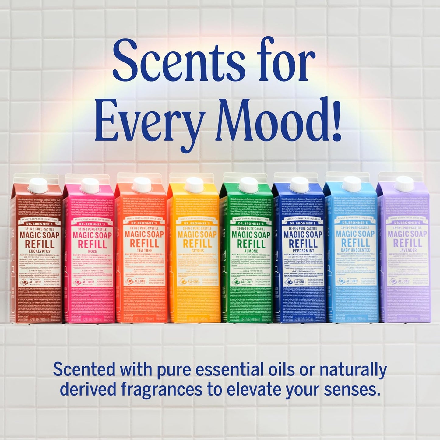 Dr. Bronner's Pure-Castile Liquid Magic Soap Refill - Made with Regenerative Organic Certified Oils, 86% Less Plastic - 18-in-1 Uses for Face, Body Wash, Hand Soap Refill & More - Peppermint, 32oz