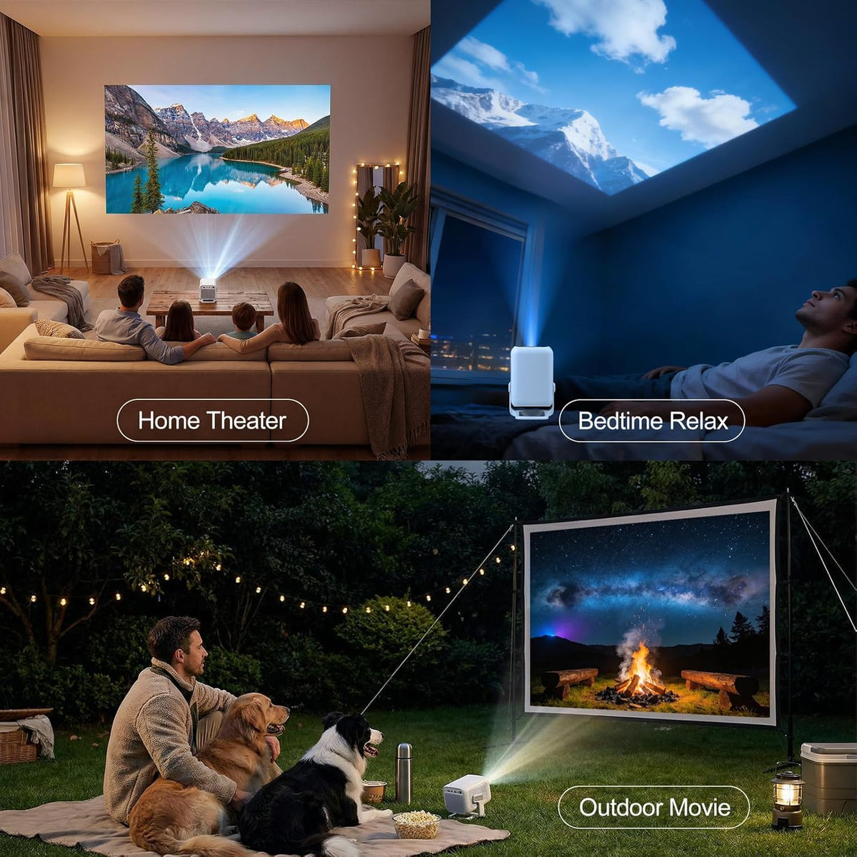 1080P Portable Projector, 180 ANSI Lumens LED Mini Projector, 0.8:1 Short Throw, Auto Focus & Keystone, WiFi6 & BT5.4, Android 11, Home Theater Outdoor Movie Projector Compatible with HDMI/USB/Airplay