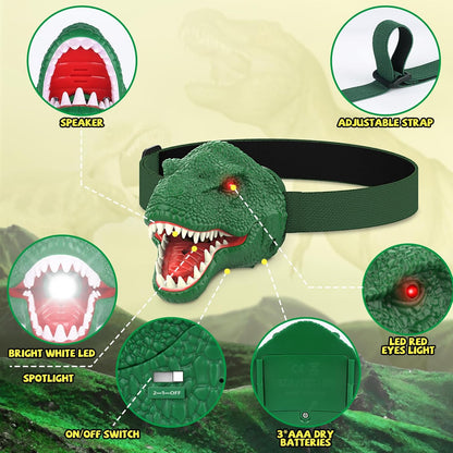 Nitigo Dinosaur Headlamp for Kids Flashlight Led Headlights Roar & Silent Mode, T-Rex Dinosaur Toys for Kids 3-5 4-6 5-7 6-8, Camping Gear, Easter Gifts for Boys Girls Adults