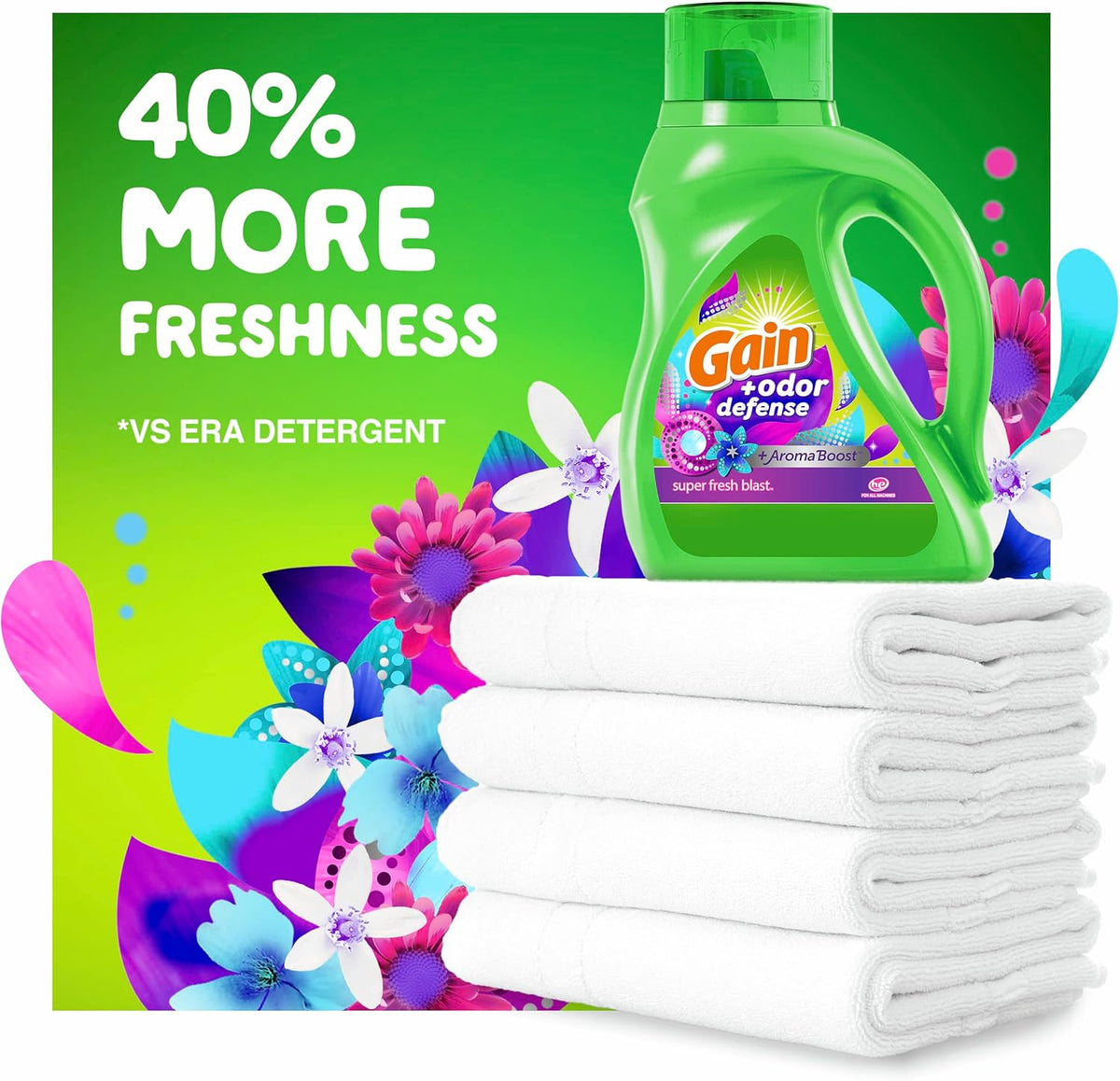 Gain + Odor Defense Liquid Laundry Detergent, Super Fresh Blast Scent, 107 Loads, HE Compatible Washing Soap (Packaging May Vary) (Pack of 2)