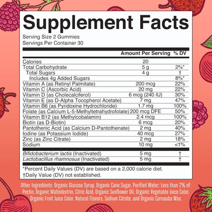 MARYRUTH'S Kids Vitamins USDA Organic | Multivitamin Gummies + Postbiotics for Ages 4+ | Multivitamin for Kids with Lactobacillus Rhamnosus | Children’s Vitamins | Vegan | Non-GMO | 60 Count