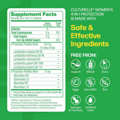 Culturelle Probiotics for Women with Prebiotics - 4-in-1 for Vaginal, Digestive, Urinary & Immune Health - pH Balance, Bloating & Gas Relief - Daily Vegetarian Capsules, Non-GMO - 30 Count