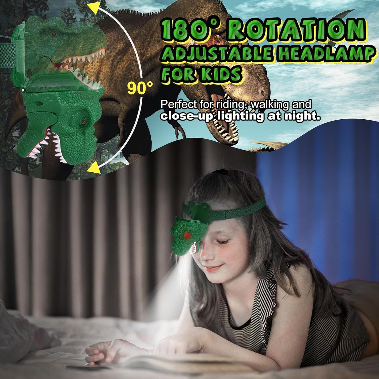 Nitigo Dinosaur Headlamp for Kids Flashlight Led Headlights Roar & Silent Mode, T-Rex Dinosaur Toys for Kids 3-5 4-6 5-7 6-8, Camping Gear, Easter Gifts for Boys Girls Adults