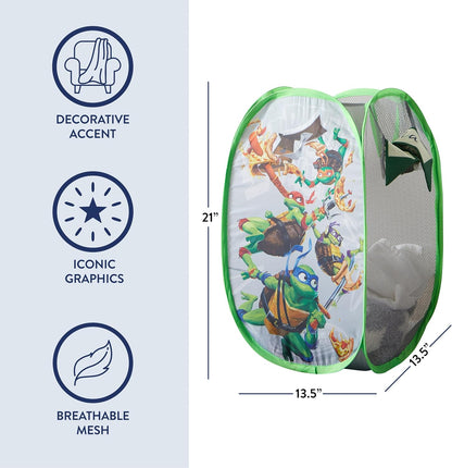 Teenage Mutant Ninja Turtles: Mutant Mayhem Pop-Up Hamper with Durable Handles, Kids Laundry & Room Storage Organizer, 21”H x 13.5”W x 13.5”L