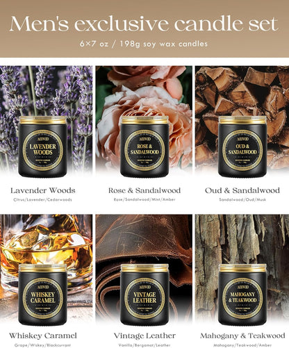 AOOVOO Scented Candles Gift Set - 6 Pack Men Candles for Home Scented, 42 oz Soy Candle for Men, 300 Hour Long Lasting Candle Set for Birthday, Father's Day, Valentine, Christmas, Anniversary