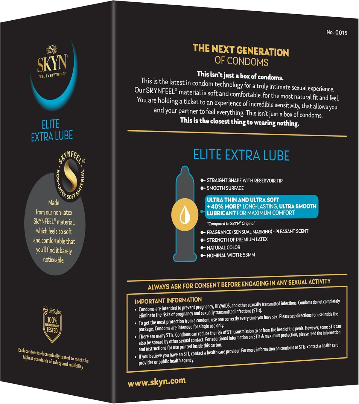 SKYN Elite Extra Lube Condoms – 36 Count – Ultra-Thin, Lubricated Latex-Free Condoms with Extra-Silky Lubricant