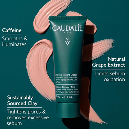Caudalie Instant Detox Mask Pore Minimizing - Visibly Eliminates Excess Sebum and Visibly Tightens Pores in as Little as 10 Minutes