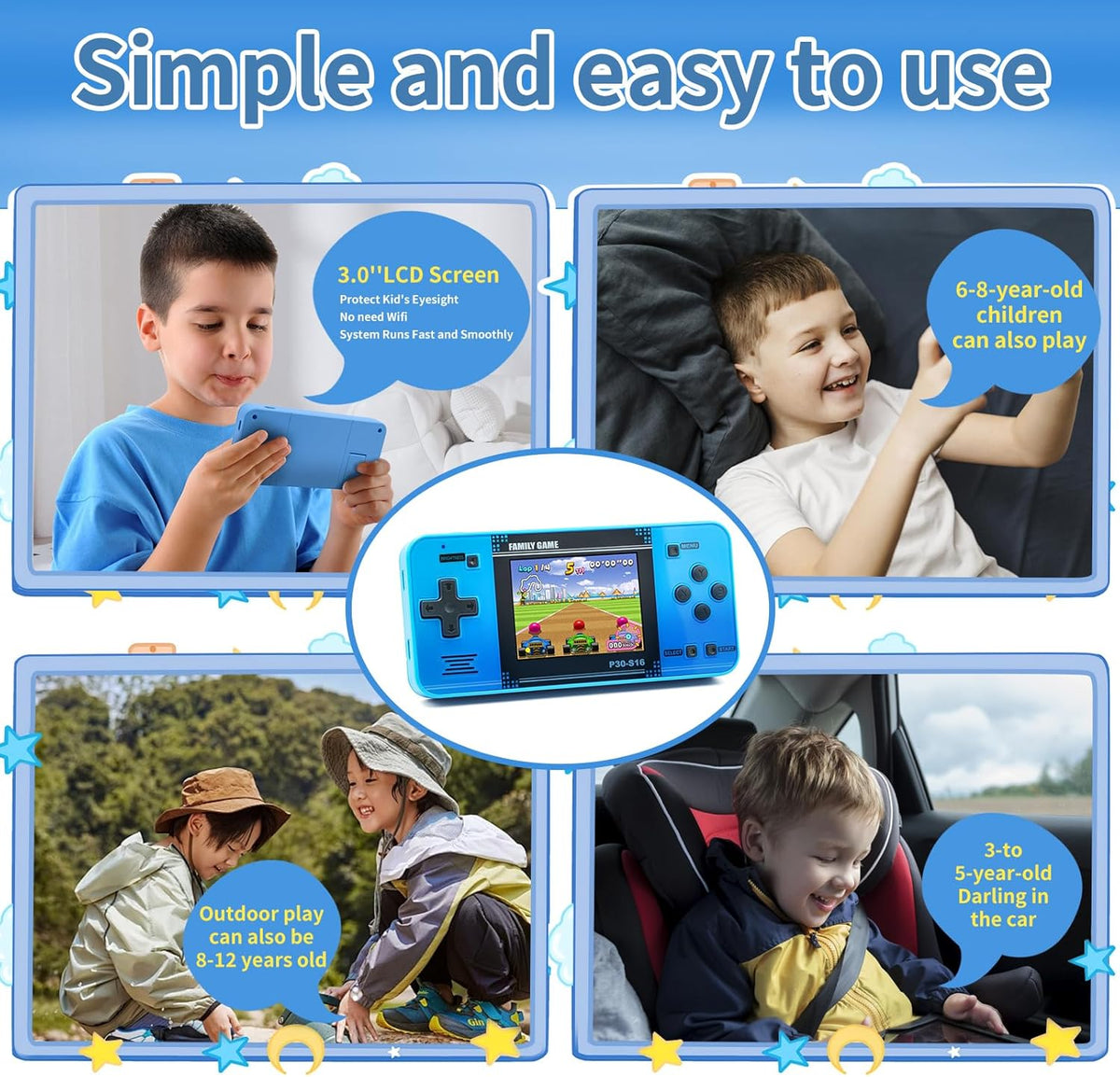 Handheld Game for Kids -Preloaded 220 Retro Video Games, Portable Gaming Player with Rechargeable Battery 3.0