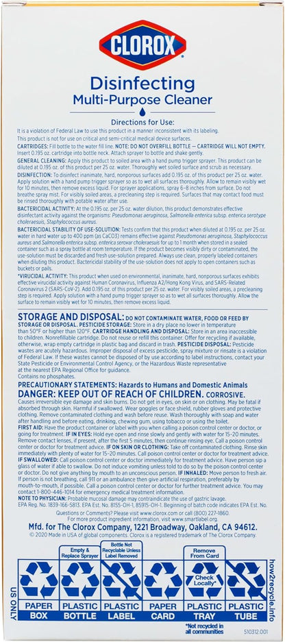 Clorox Disinfecting Multi-Purpose Cleaner Starter Kit, Household Essentials, One Reusable Spray Bottle Plus 2 Refills