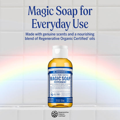 Dr. Bronner's Magic Soap-Pure-Castile Liquid Soap (2 Ounce, Variety Gift Pack)- Regenerative Organic Certified Oils, 18-in-1 Uses: Body, Hair, Laundry, Pets & Dishes, Concentrated, Vegan, Non-GMO