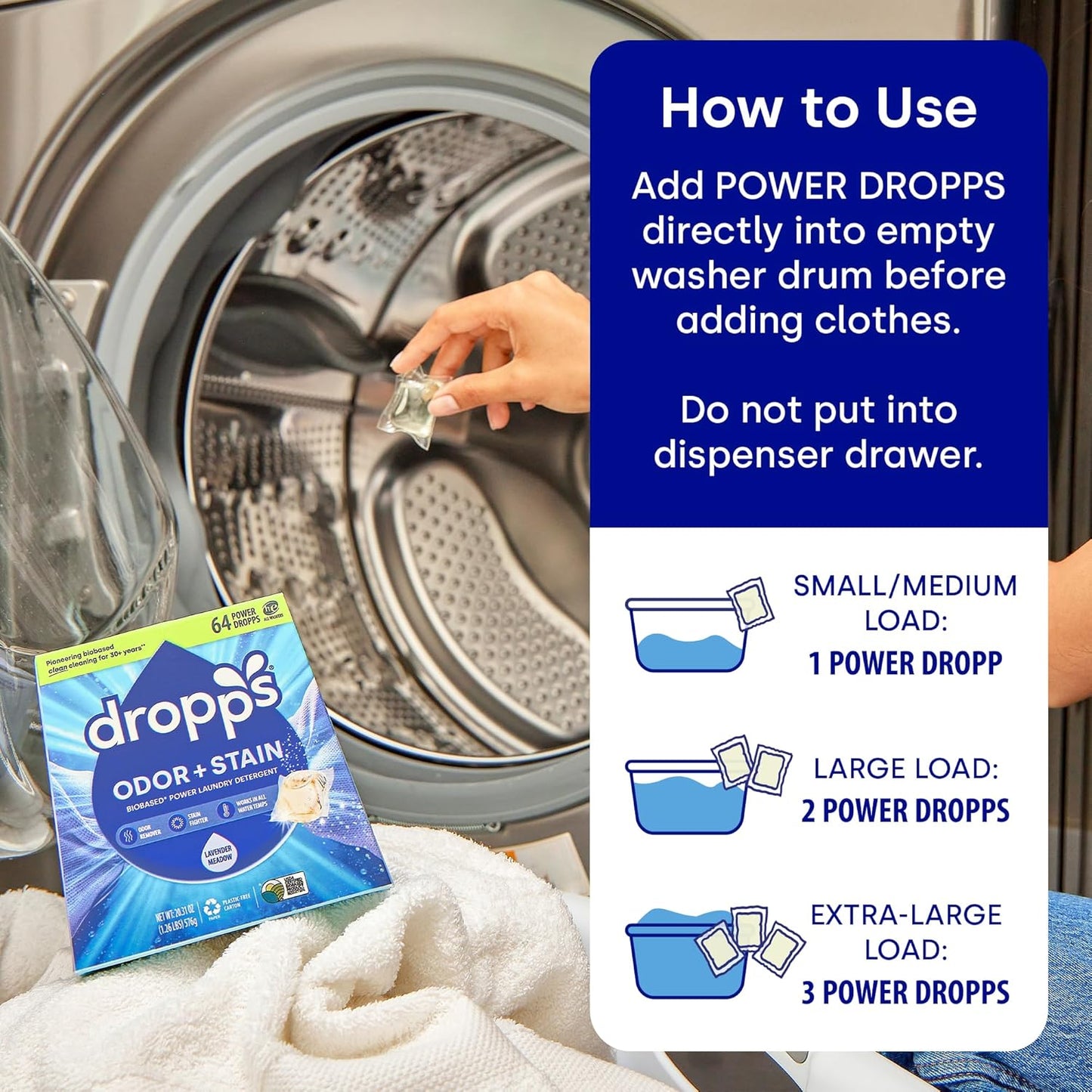 Dropps Odor & Stain Laundry Detergent Pods, Crisp Breeze (140 Count) - Powerful Laundry Pods | Complete Clean Laundry Soap | Fights Odors & Stains | Clean Ingredients | Plastic Free Packaging